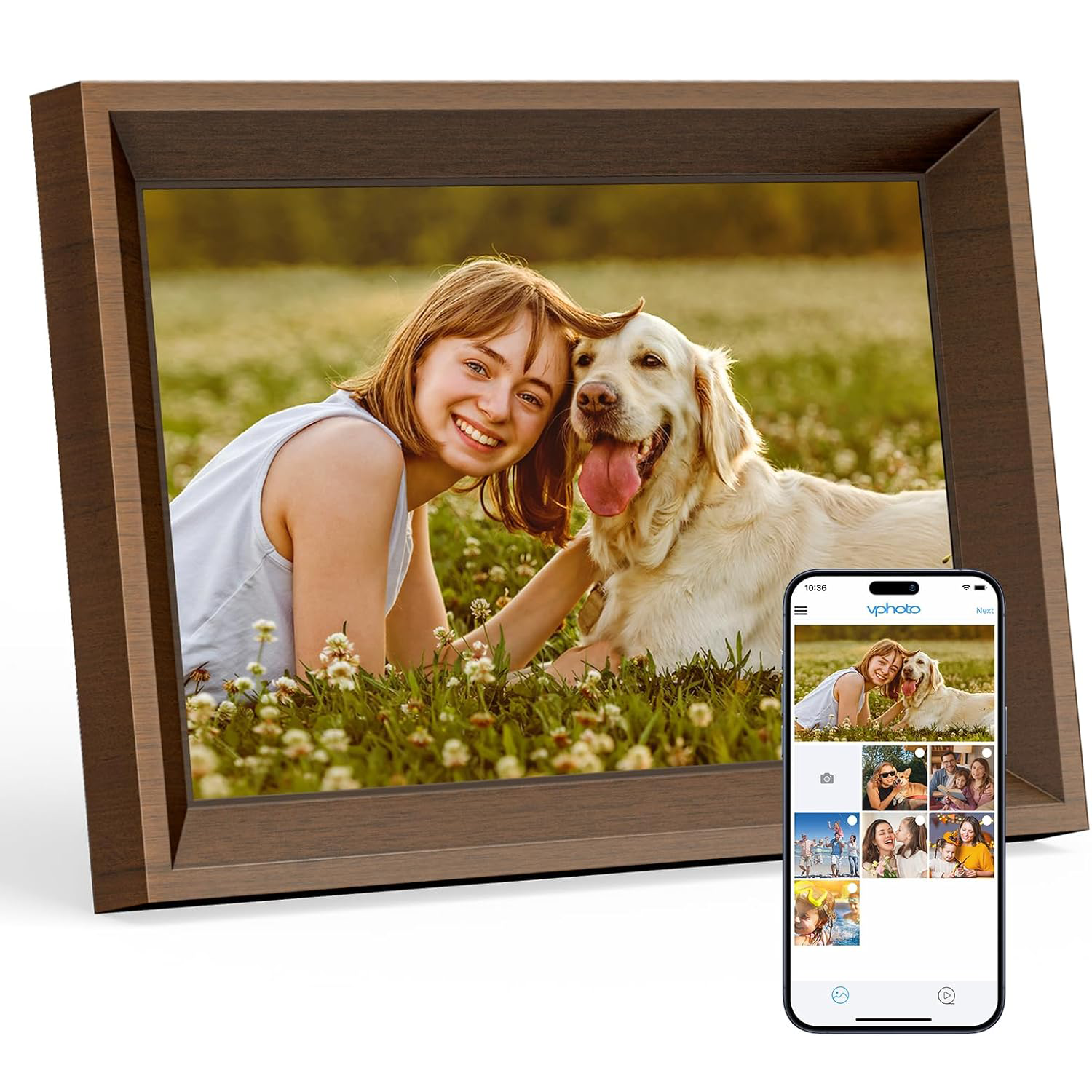 Dragon Touch 10.1-inch 32GB WiFi digital picture frame product image.